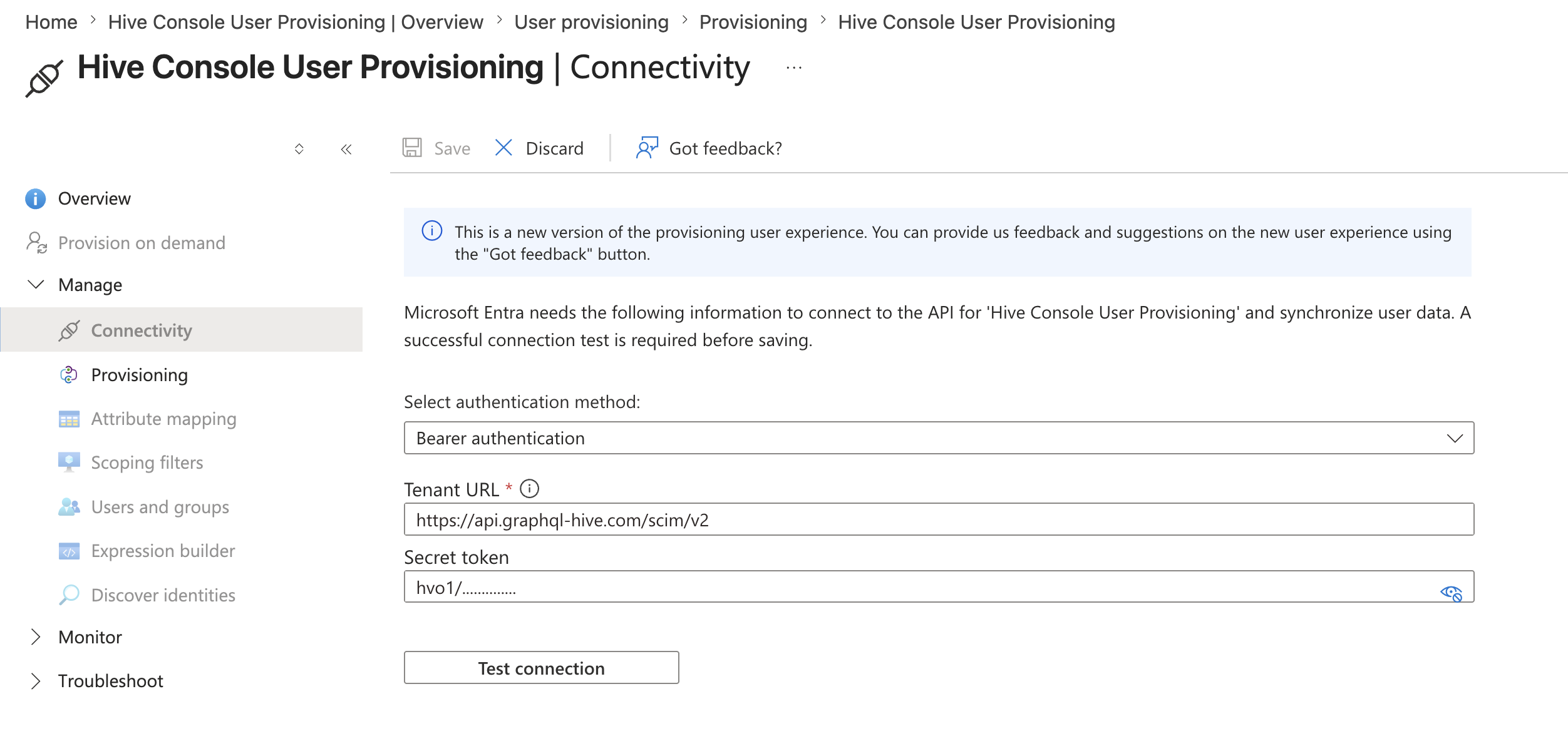 SCIM connectivity settings
