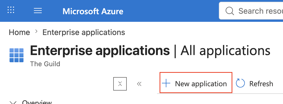 New application button in Microsoft Entra ID