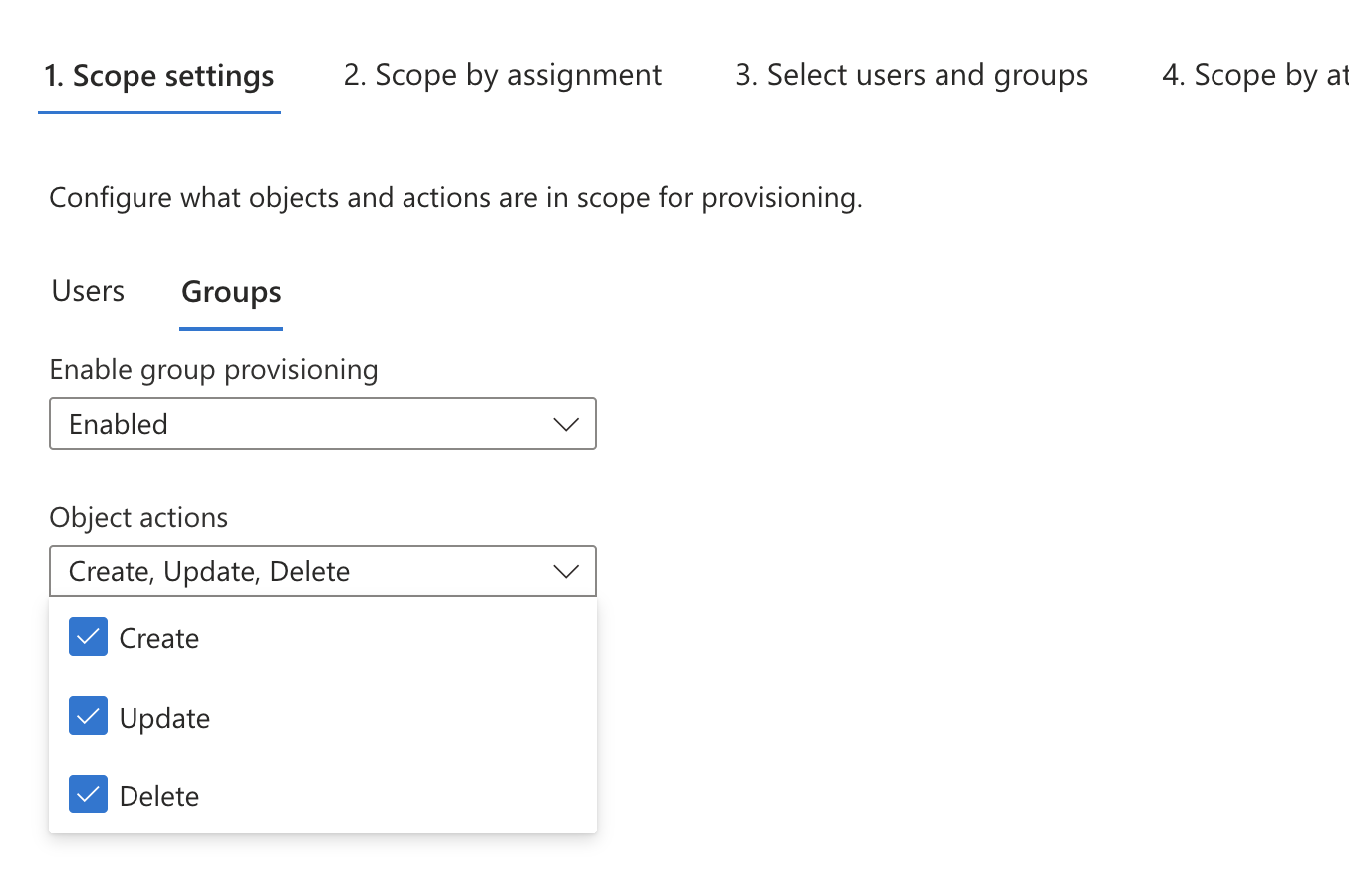 Group provisioning scope settings