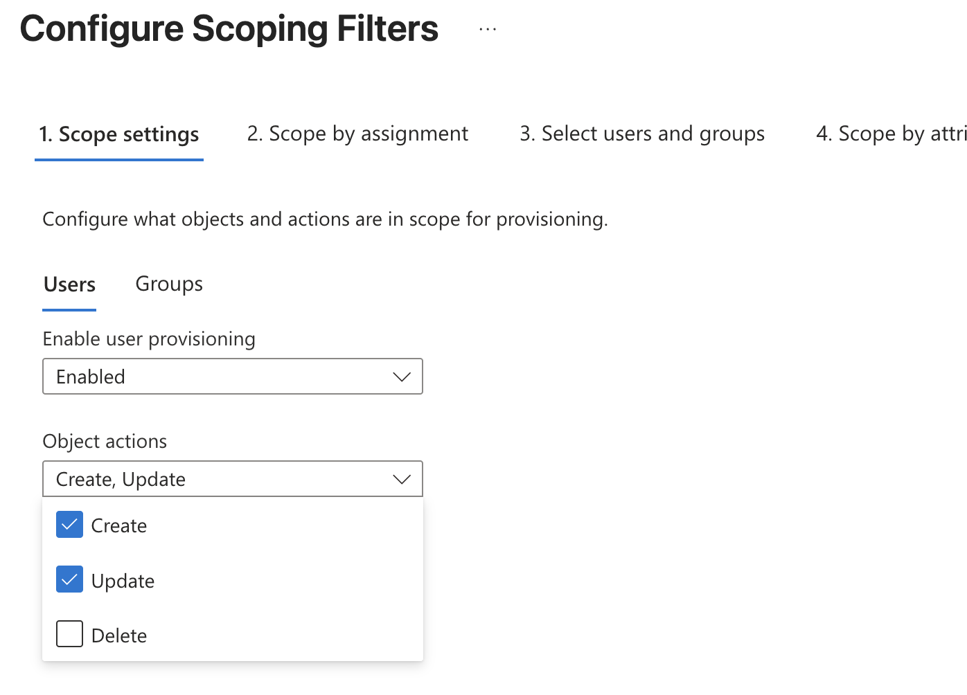 User provisioning scope settings